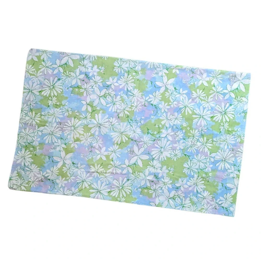 Vintage 60's 70's‎ Flower Power Pillow Case, Blue Green Pink Pastel Daisies